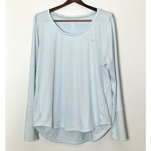 Under Armour Active Top Womens Large Light Blue Mesh Panel High Low Pilates Gym